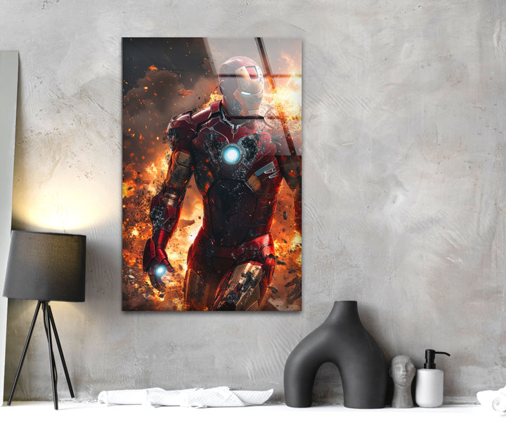 Iron Man Fire Glass Wall Art glass wall decor, glass wall art decor
