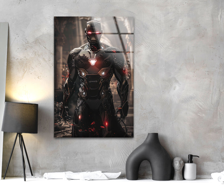 Devil Fire Iron Man Glass Wall Art Glass Printing Wall Art, Print photos on glass
