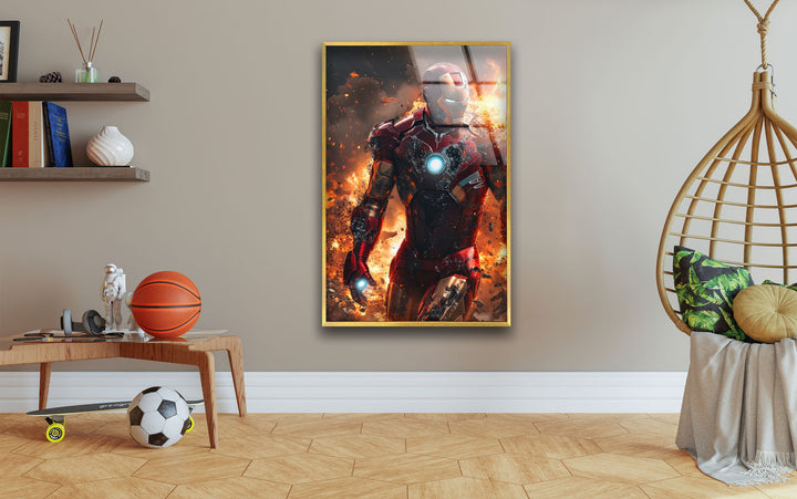 Iron Man Fire Glass Wall Art large glass photo prints, glass wall photos
