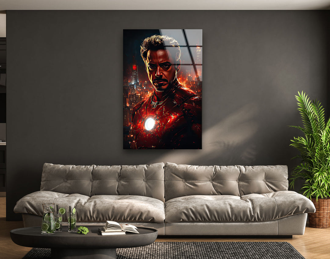 Iron Man Red Glass Wall Art print on glass, glass printed photos
