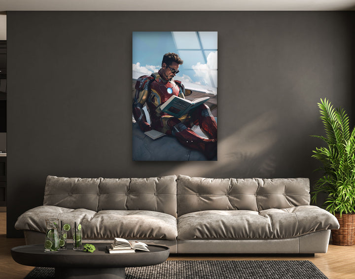 Iron Man Reading Glass Wall Art print on glass, glass printed photos
