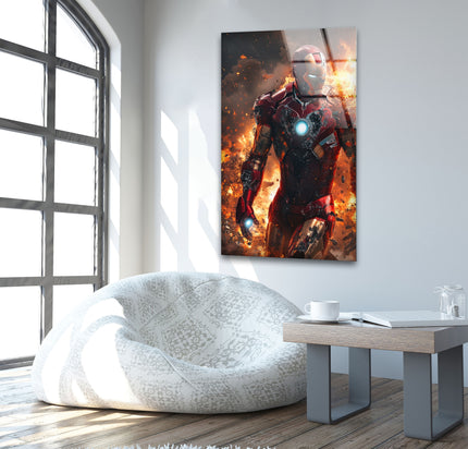 Iron Man Fire Glass Wall Art