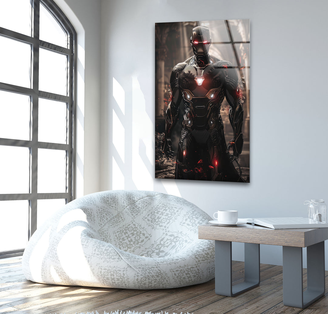 Devil Fire Iron Man Glass Wall Art custom glass photo prints, large glass prints
