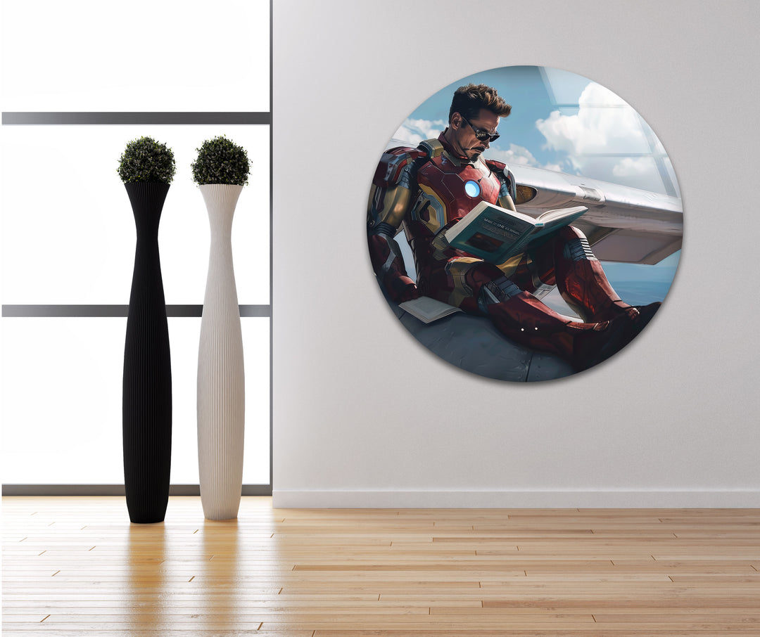 Iron Man Reading Glass Wall Art large glass photo prints, glass wall photos
