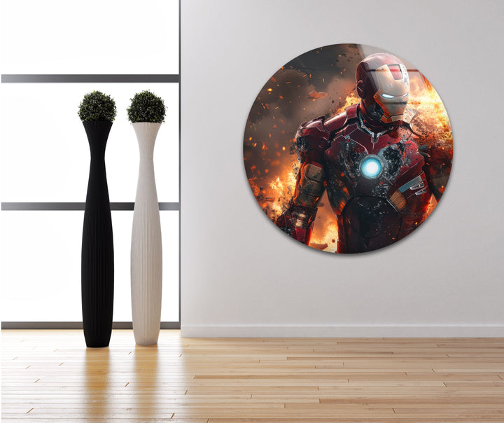 Iron Man Fire Glass Wall Art print picture on glass, Tempered Glass Wall Art
