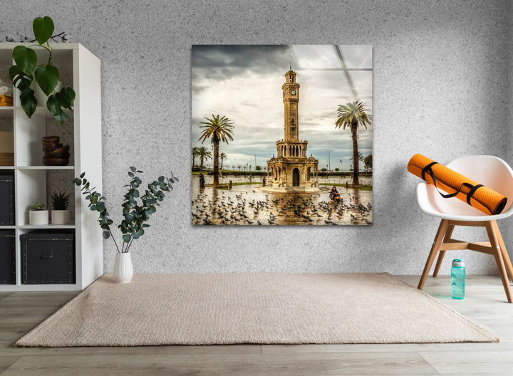 Izmir Clock Tower: Majestic Landmark at Sunset on Glass Wall Art
