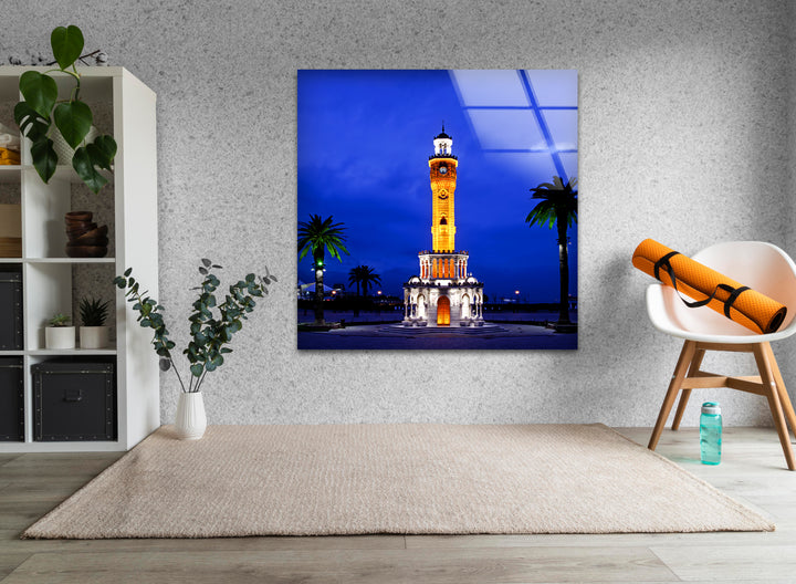 Izmir Clock Tower Glass Wall Art – Iconic Turkish Landmark at Night