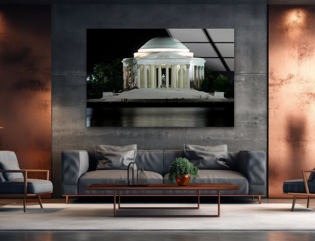 Jefferson Memorial: Iconic Architecture in Night View on Glass Wall
