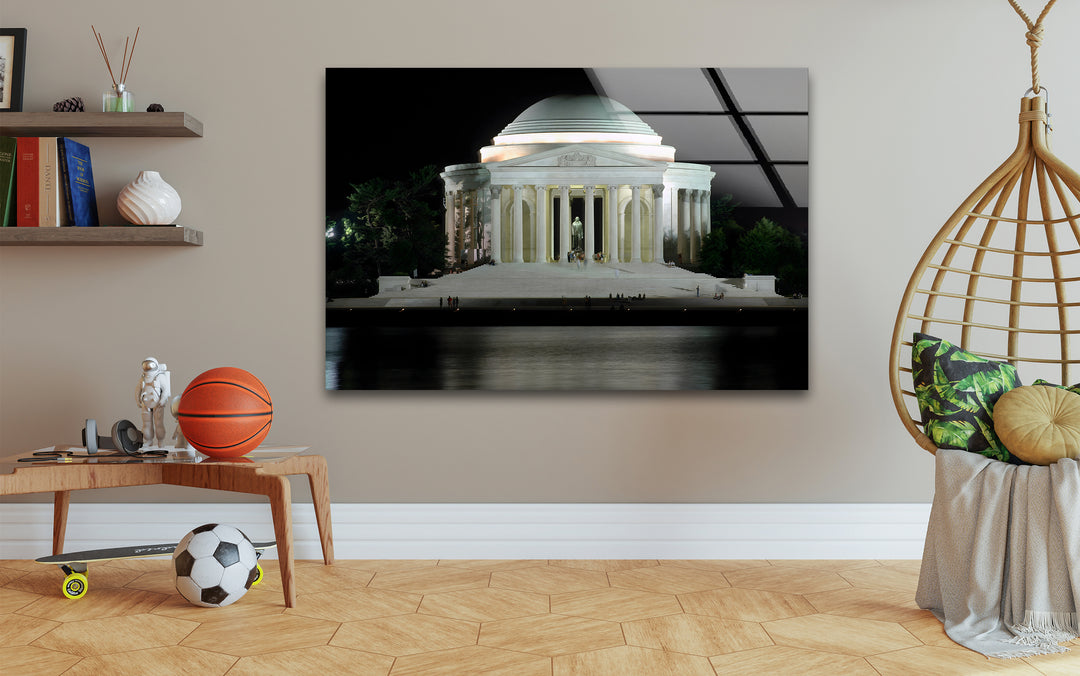 Jefferson Memorial: Illuminated Beauty at Night on Glass Wall Art
