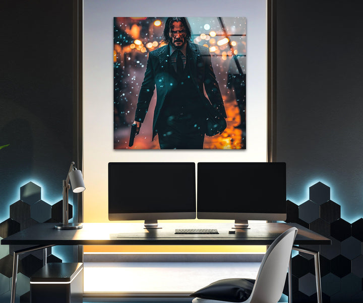 John Wick Keanu Reeves Glass Wall Art, glass wall decor, glass wall art decor