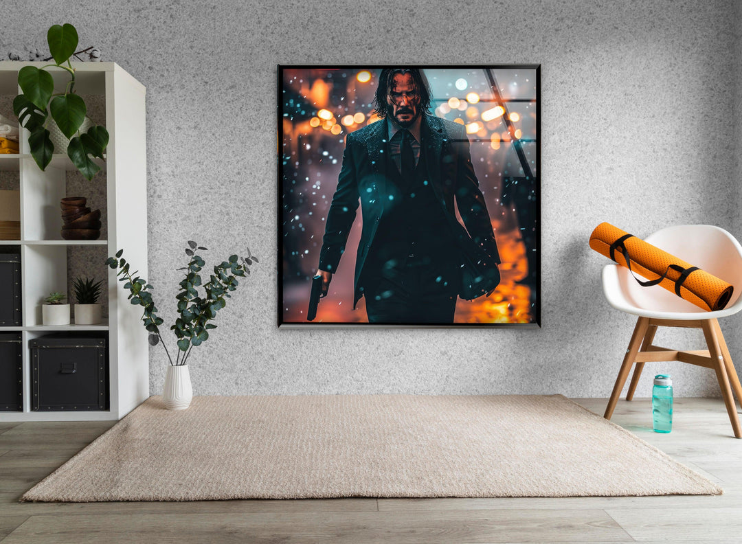 John Wick Keanu Reeves Glass Wall Art, glass art painting, glass art for the Wall