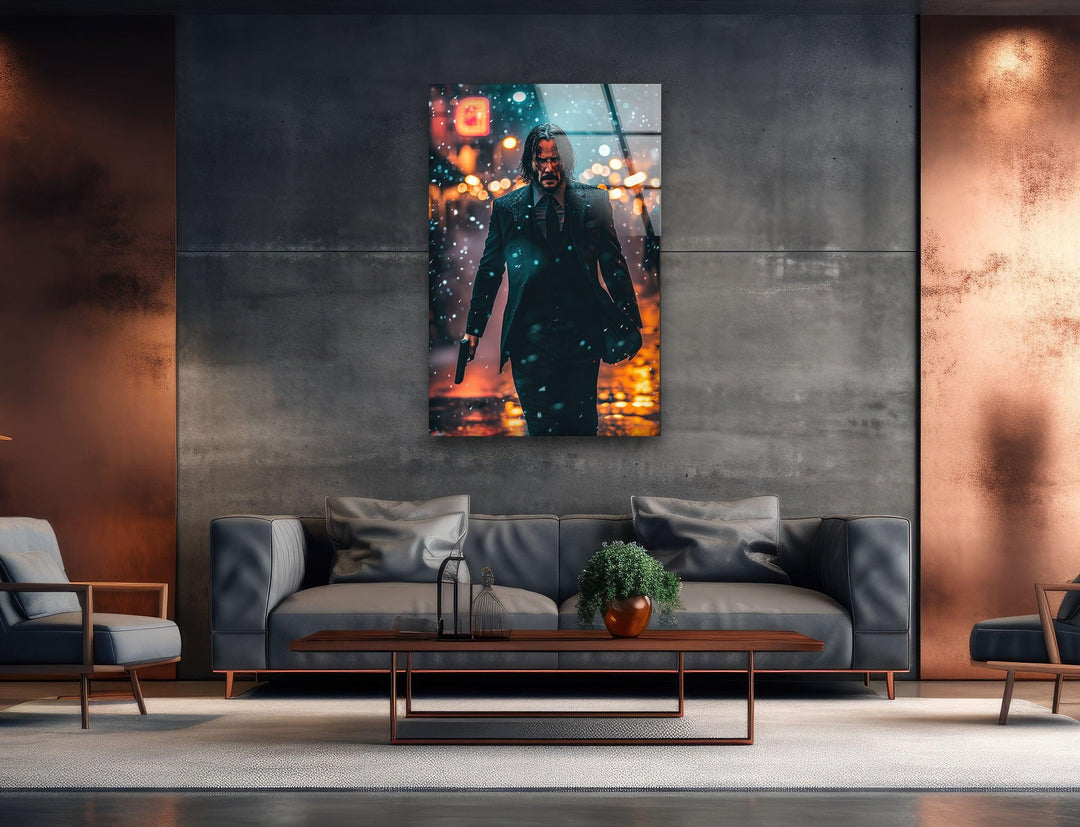 John Wick Keanu Reeves Glass Wall Art, picture on glass wall art, photos printed on glass