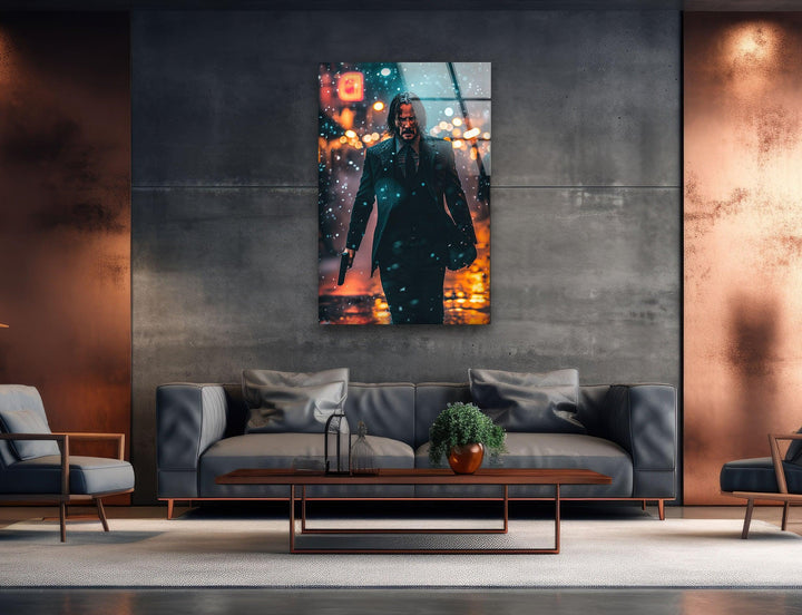 John Wick Keanu Reeves Glass Wall Art, picture on glass wall art, photos printed on glass