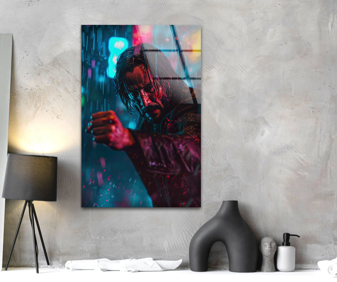 John Wick Neon City Glass Wall Art glass wall decor, glass wall art decor
