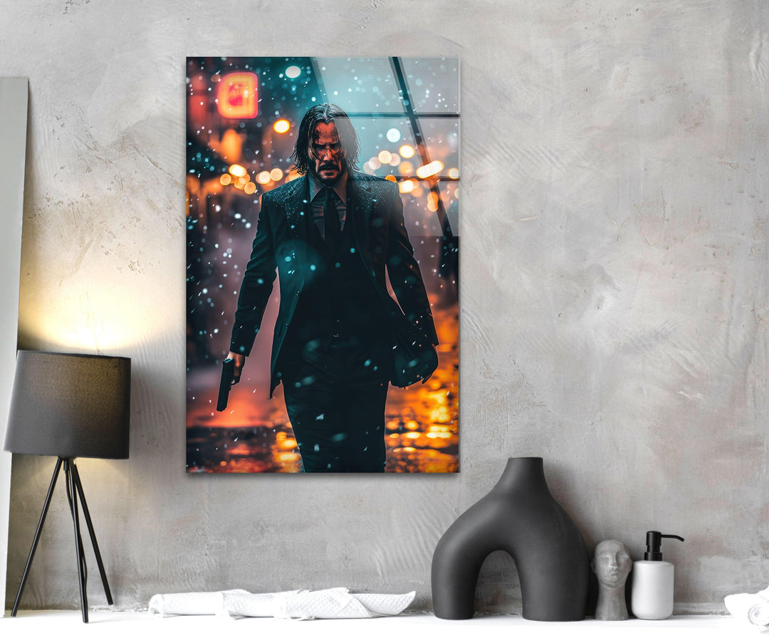 John Wick Keanu Reeves Glass Wall Art, glass pictures for Wall, glass prints wall art