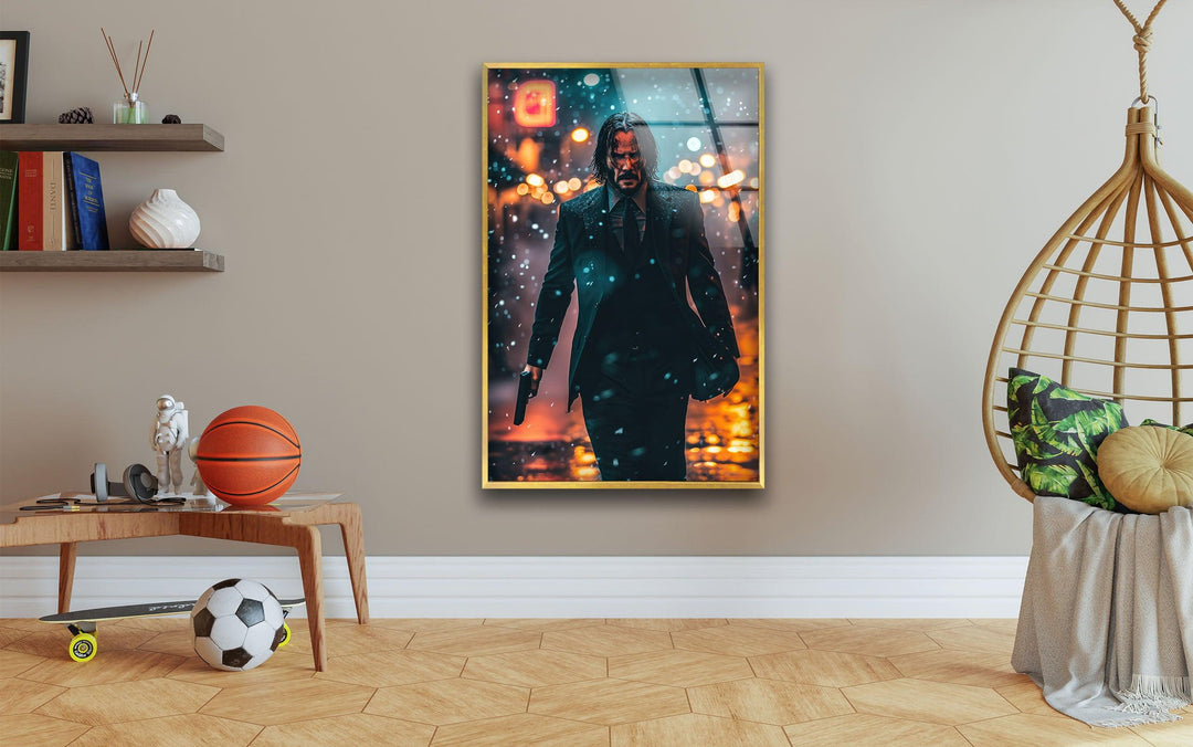 John Wick Keanu Reeves Glass Wall Art, art glass wall art, glass wall art pictures