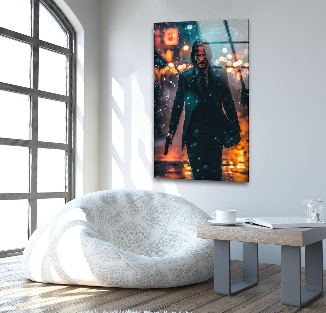 John Wick Keanu Reeves Glass Wall Art, large glass photo prints, glass wall photos