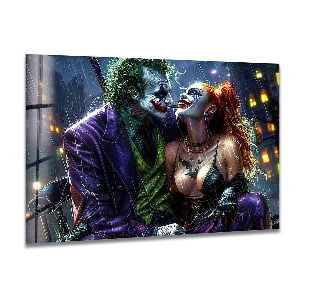 Joker and Harley Quinn Glass Wall Art custom glass photo prints, large glass prints
