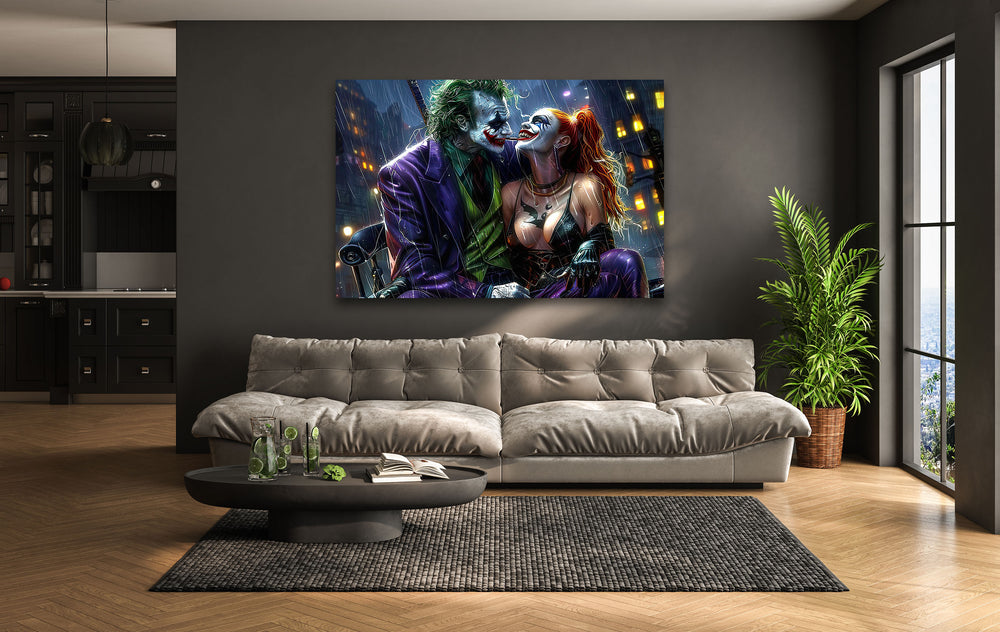 Joker and Harley Quinn Glass Wall Art picture on glass wall art, photos printed on glass
