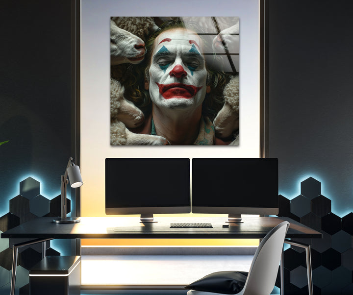 Joker and Sheeps Glass Wall Art photo print on glass, prints on glass wall art
