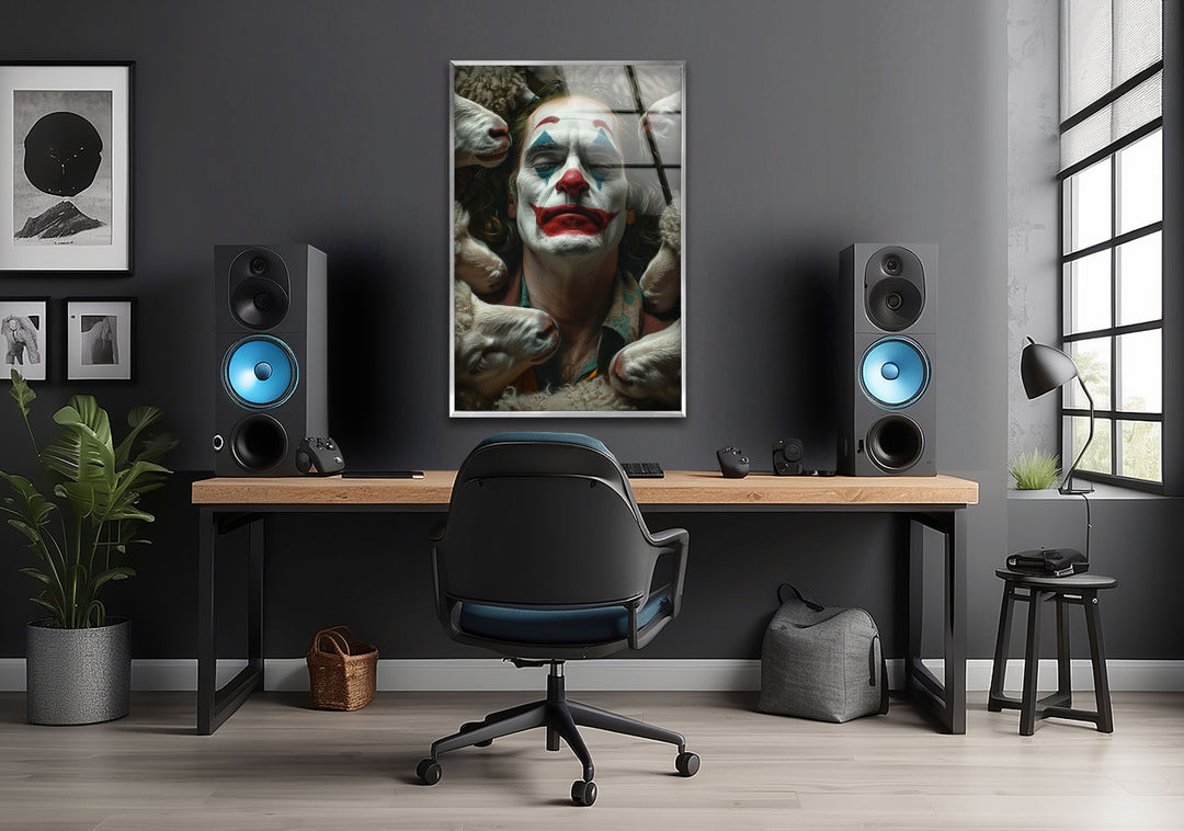 Joker and Sheeps Glass Wall Art picture on glass wall art, photos printed on glass
