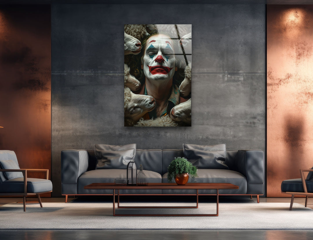 Joker and Sheeps Glass Wall Art glass art painting, glass art for the Wall
