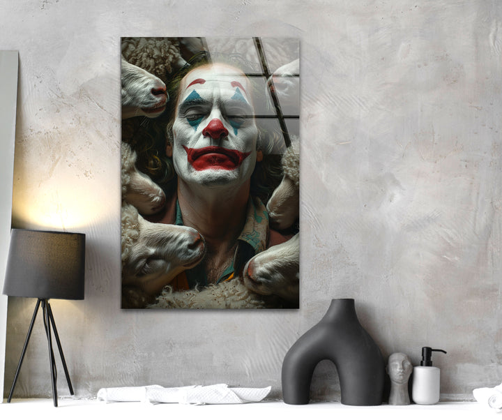 Joker and Sheeps Glass Wall Art stained glass wall art, stained glass wall decor
