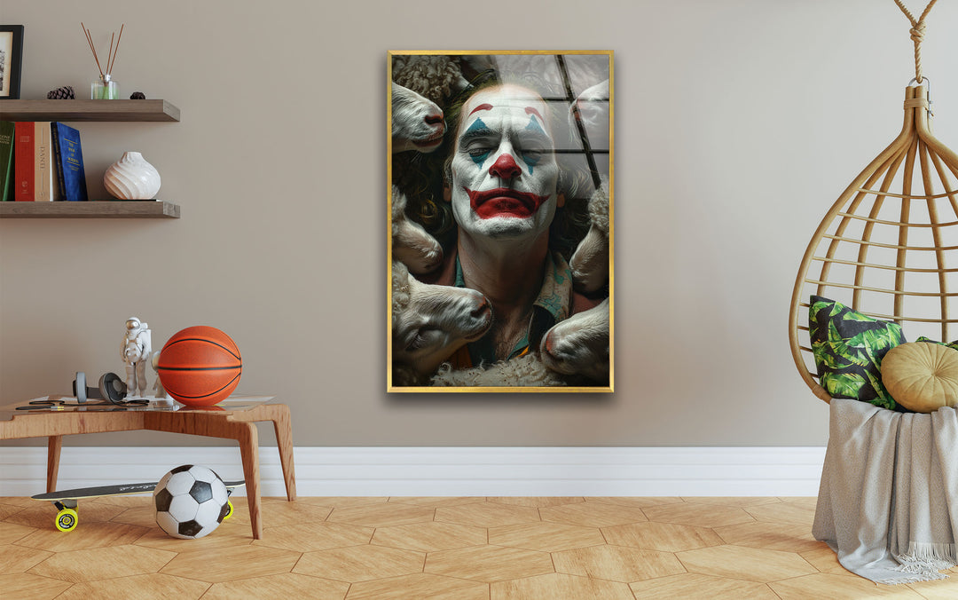 Joker and Sheeps Glass Wall Art print picture on glass, Tempered Glass Wall Art
