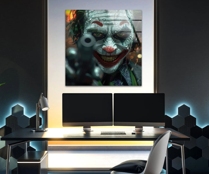 Joker Portrait Glass Wall Art print picture on glass, Tempered Glass Wall Art
