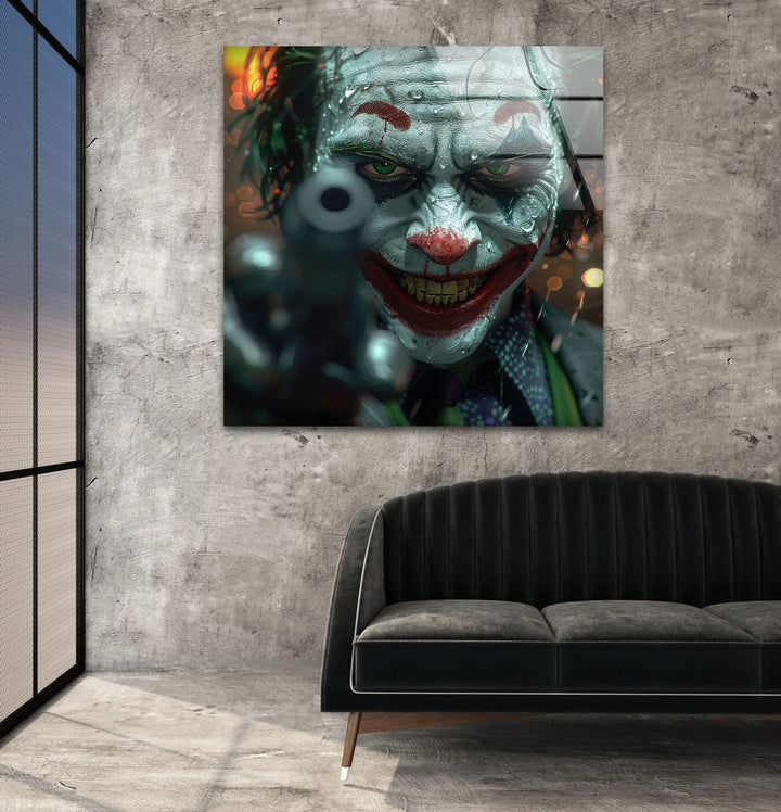 Joker Portrait Glass Wall Art picture on glass wall art, photos printed on glass
