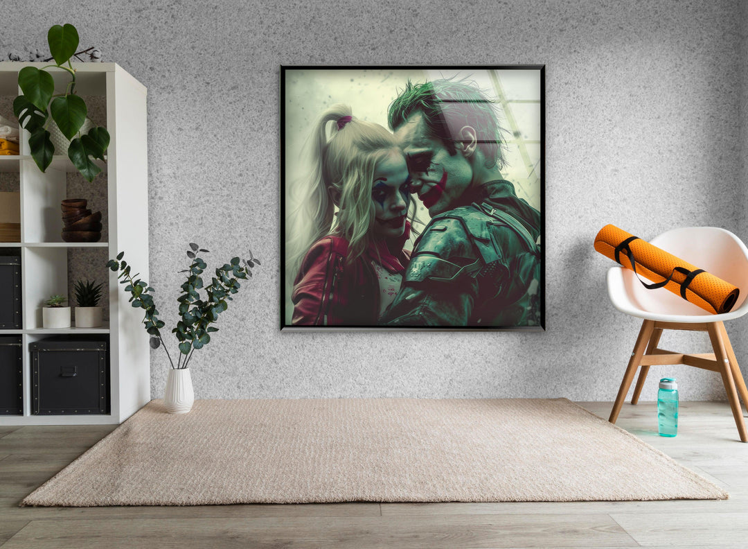 Joker & Harley Quinn Glass Wall Art, photo print on glass, prints on glass wall art