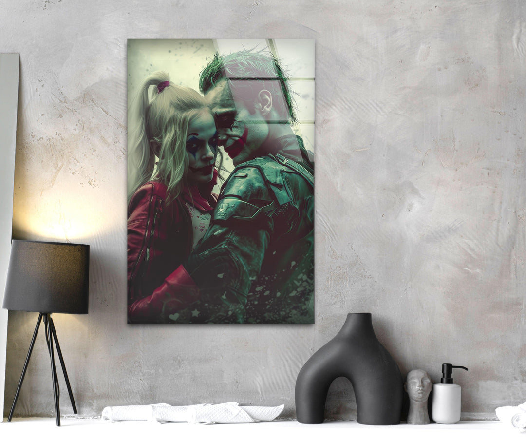 Joker & Harley Quinn Glass Wall Art, large glass photo prints, glass wall photos