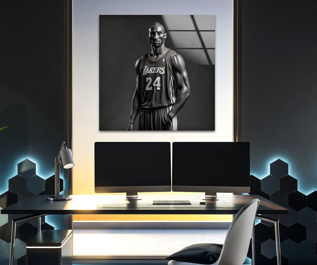 Kobe Bryant Portrait Glass Wall Art large glass photo prints, glass wall photos
