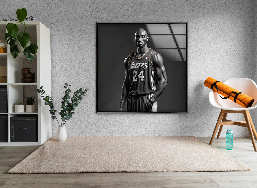 Kobe Bryant Portrait Glass Wall Art photo print on glass, prints on glass wall art
