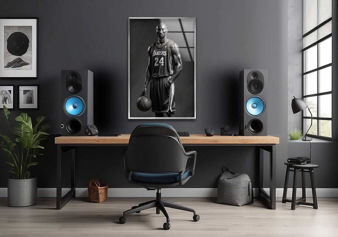 Kobe Bryant Portrait Glass Wall Art custom glass photo prints, large glass prints
