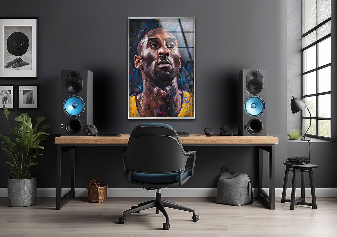 Kobe Bryant Portrait Painting Glass Wall Art glass photo prints, glass picture prints
