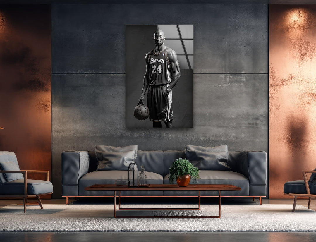 Kobe Bryant Portrait Glass Wall Art picture on glass wall art, photos printed on glass
