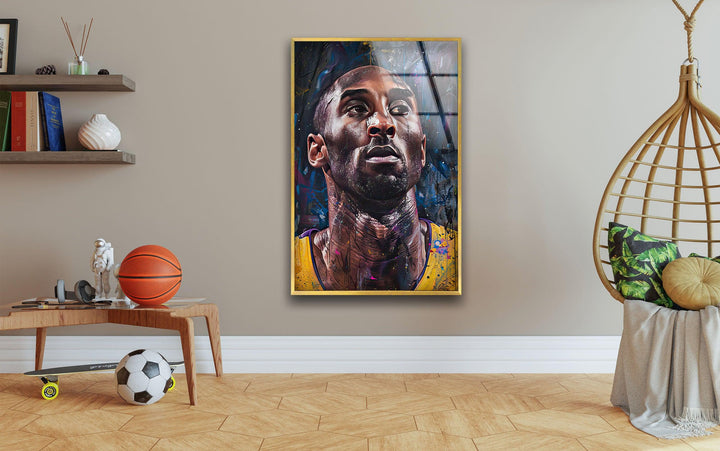 Kobe Bryant Portrait Painting Glass Wall Art custom glass pictures, glass art prints
