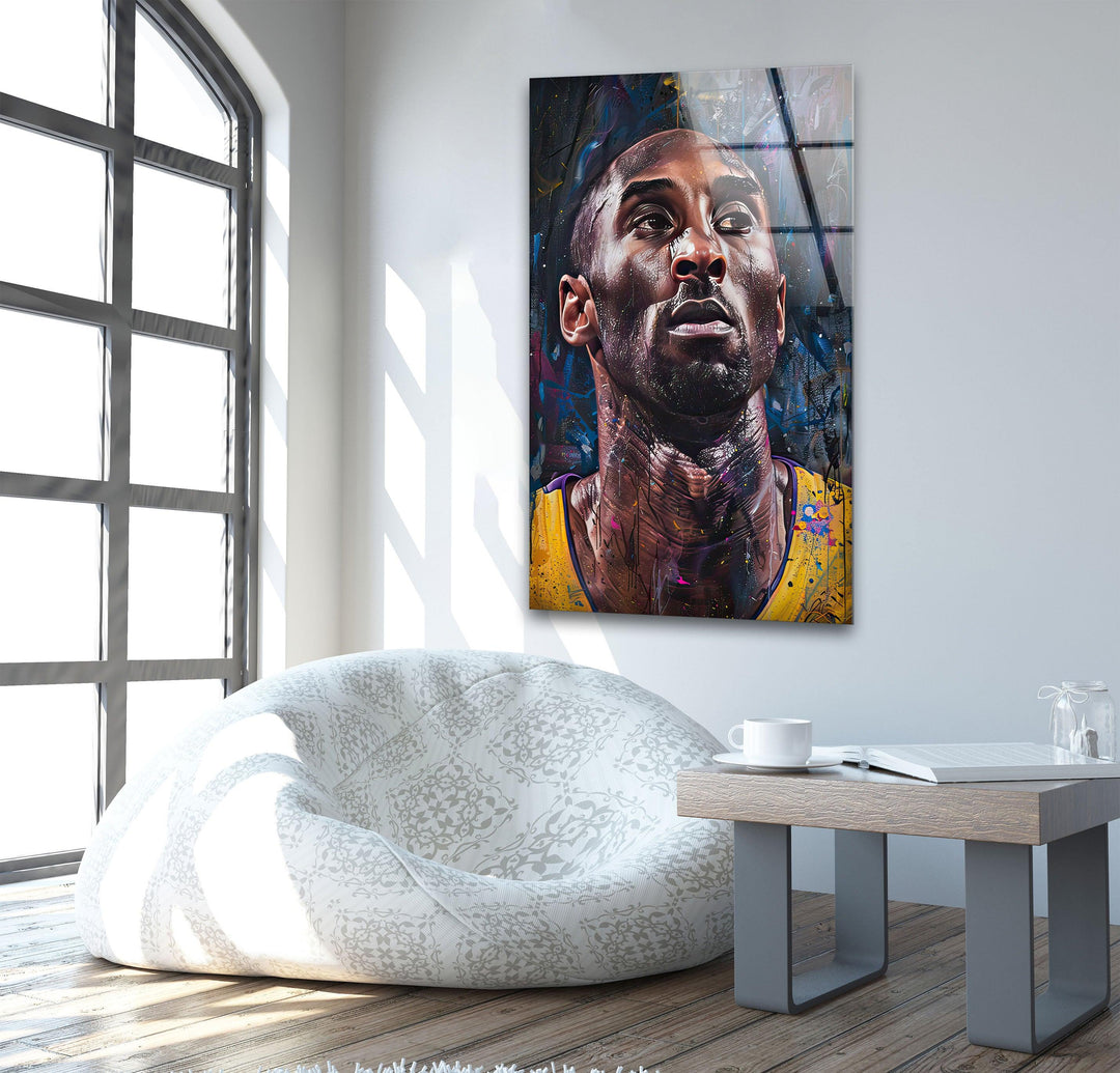 Kobe Bryant Portrait Painting Glass Wall Art photo print on glass, prints on glass wall art
