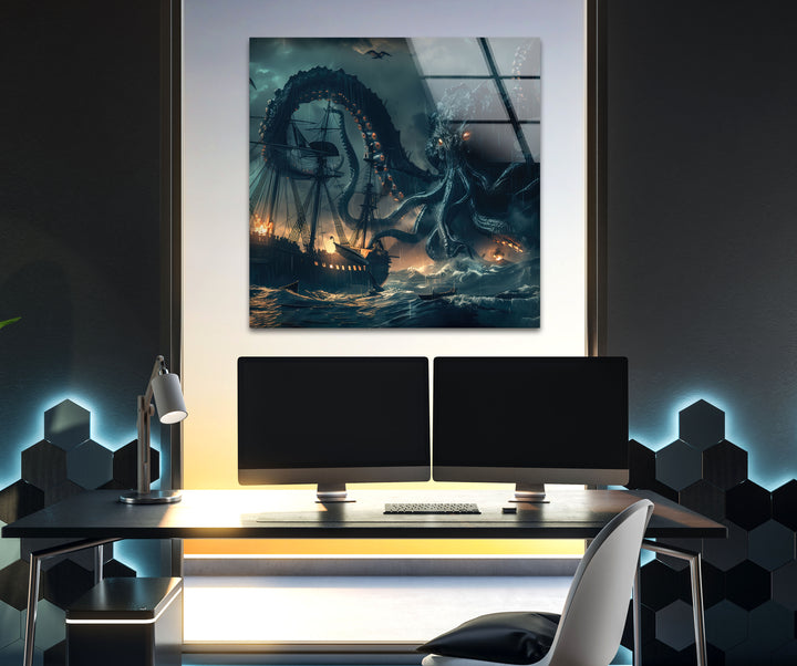 Giant Kraken Glass Wall Art picture on glass wall art, photos printed on glass
