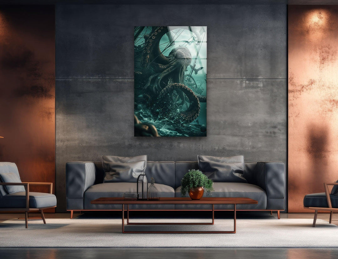 Kraken Glass Wall Art custom glass photo prints, large glass prints
