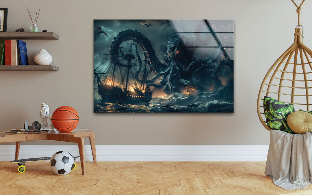 Giant Kraken Glass Wall Art Glass Printing Wall Art, Print photos on glass
