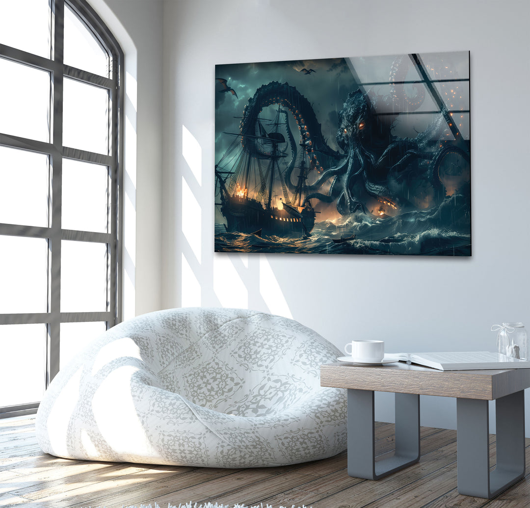 Giant Kraken Glass Wall Art custom glass photo prints, large glass prints
