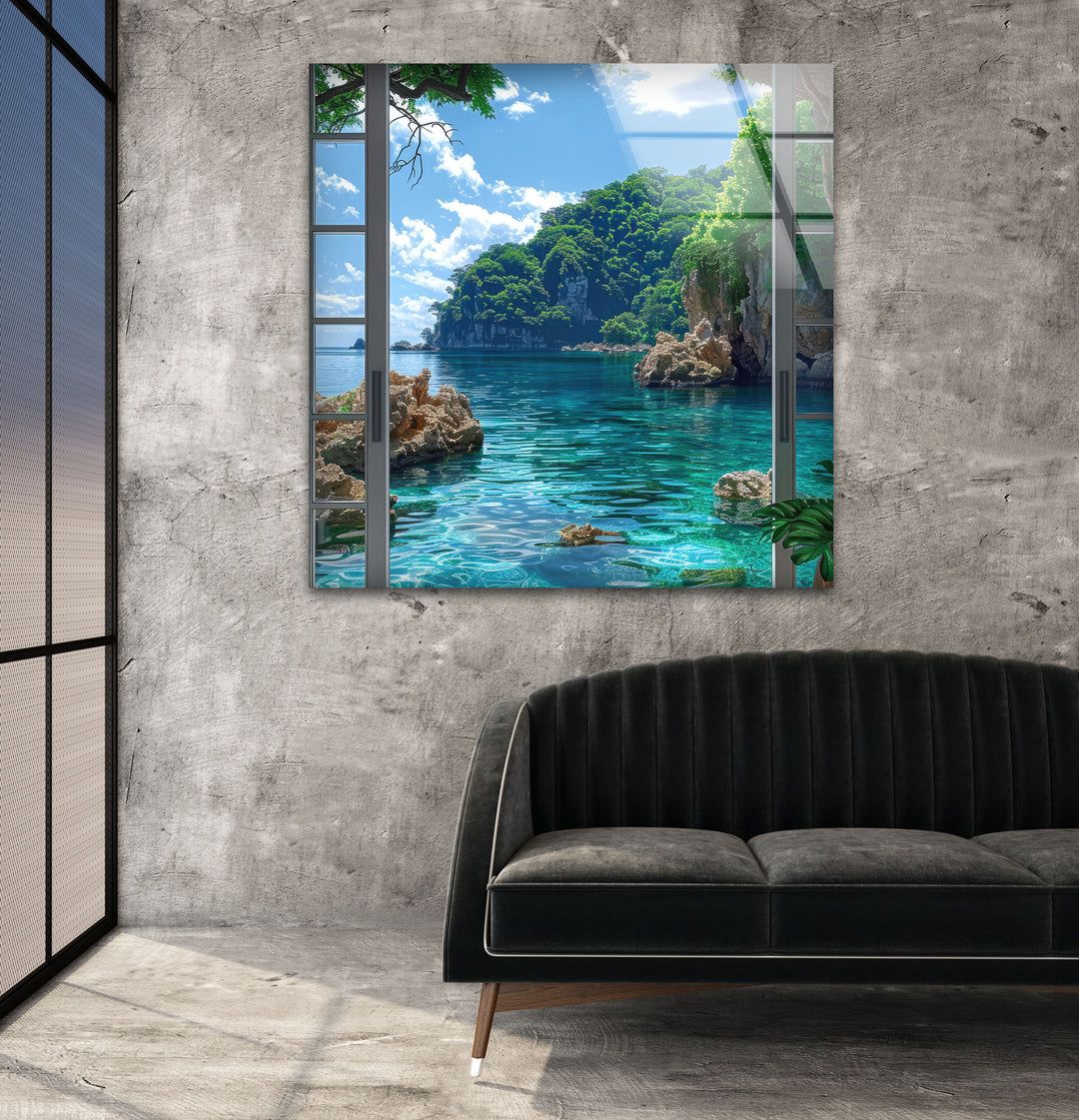 Sea Landscape From House Glass Wall Art glass art painting, glass art for the Wall