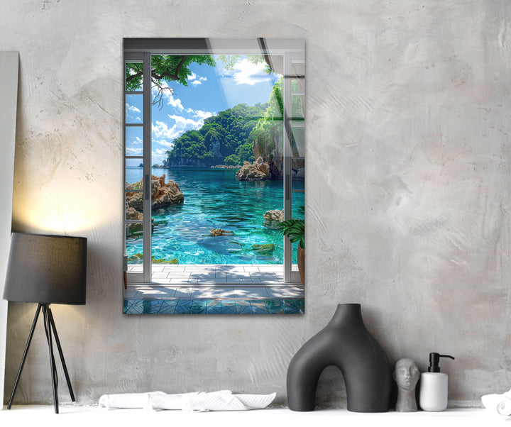 Sea Landscape From House Glass Wall Art glass wall decor, glass wall art decor