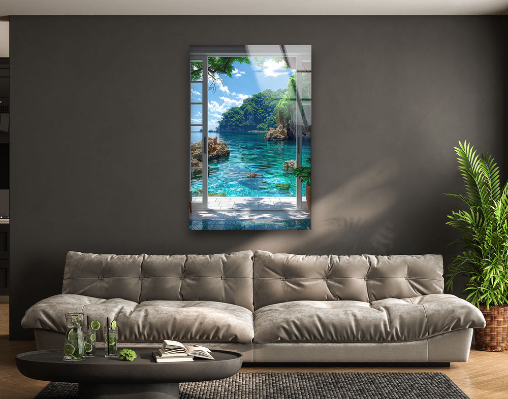 Sea Landscape From House Glass Wall Art print picture on glass, Tempered Glass Wall Art