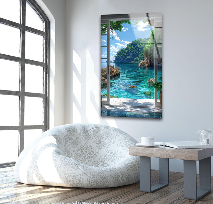 Sea Landscape From House Glass Wall Art custom glass pictures, glass art prints