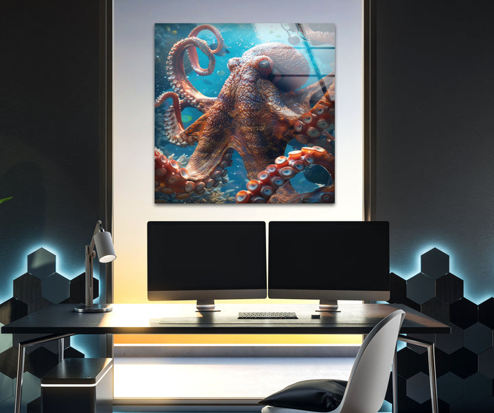 Large Octopus Glass Wall Art glass art painting, glass art for the Wall
