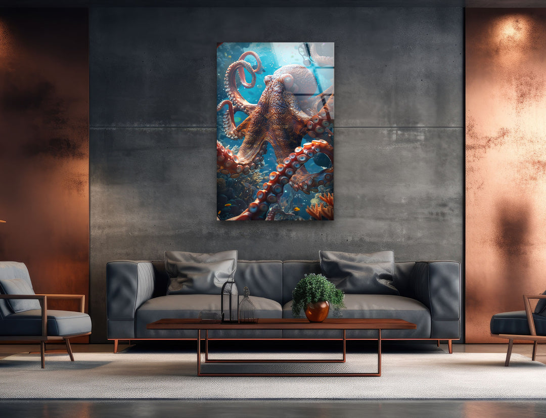 Large Octopus Glass Wall Art large glass photo prints, glass wall photos
