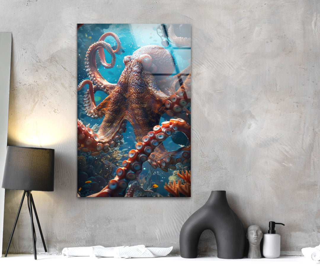 Large Octopus Glass Wall Art custom glass photo prints, large glass prints
